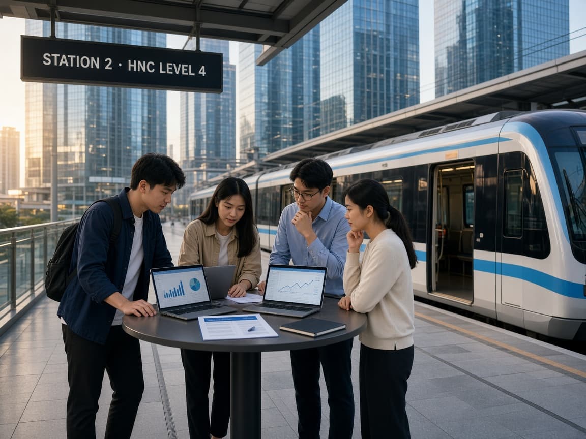 Nhóm sinh viên giải case study tại sân ga HNC Level 4
